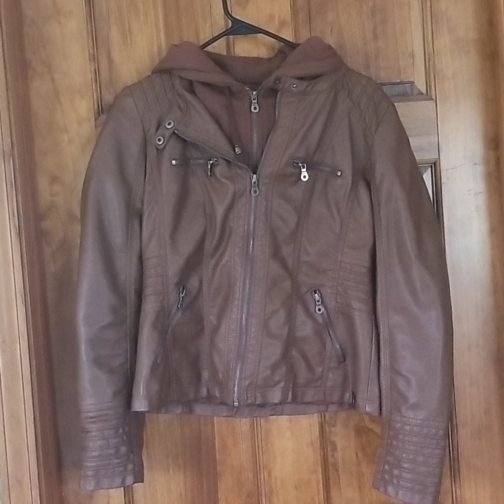 Brown faux leather moto jacket